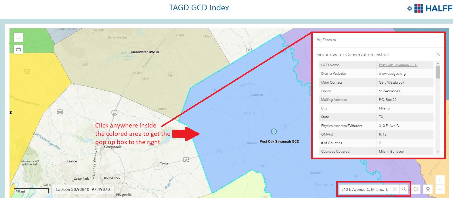 Image of the interactive GCD Index map with the pop up box highlighted in red.