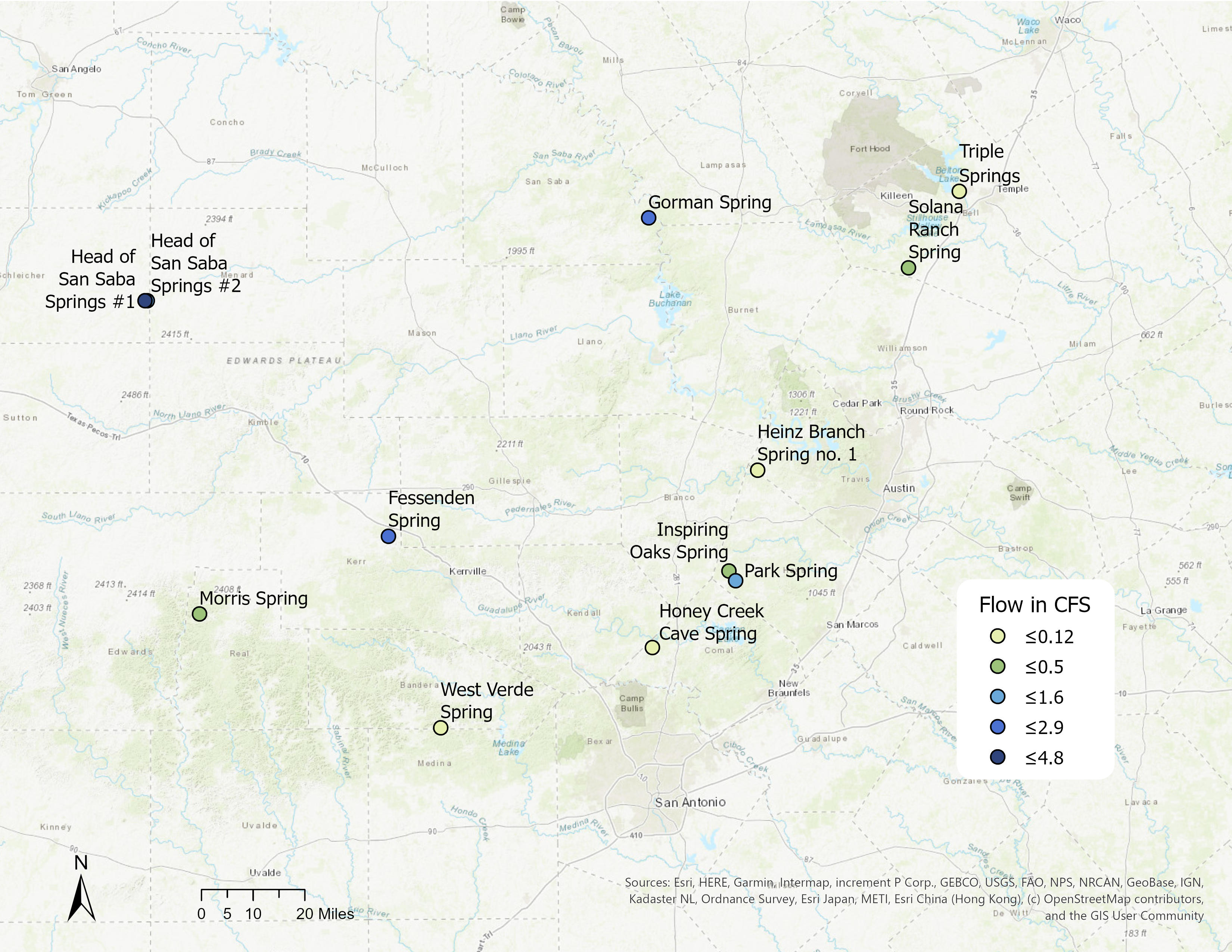 2020 Springs Monitoring Program Locations and Flow Rates. The spring locations displayed in this map are listed below.