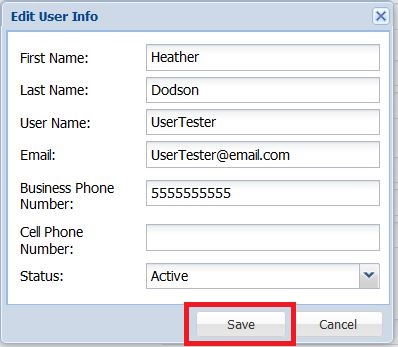 Image of the Edit Driller and Contacts screen in the TWRSRS application with the Save button highlighted with a red box