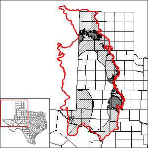 This map shows the extent and location of the Dockum Aquifer GAM. This map shows the extent and location of the Dockum Aquifer GAM.