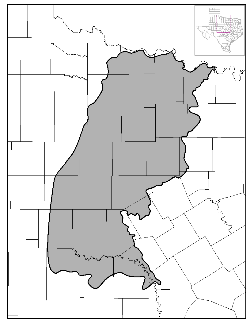 This map shows the extent and location of the Cross Timbers aquifer.