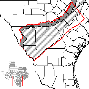 This map shows the extent and location of the southern portion of the Carrizo-Wilcox Aquifer Groundwater Availability Model.