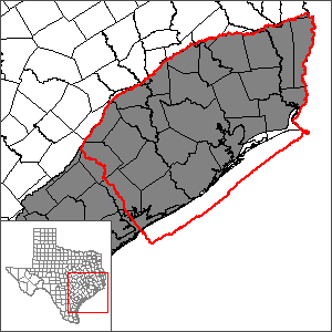 This map shows the extent and location of the northern portion of the Gulf Coast Aquifer System GAM.