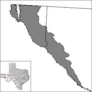 This map shows the extent and location of the Hueco-Mesilla Bolsons Aquifer Groundwater Availability Model.