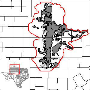 This map shows the extent and location of the Seymour and Blaine aquifers Groundwater Availability Model.