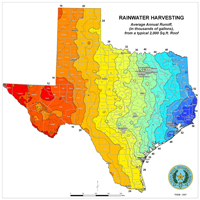 Average Annual Roof Runoff Map for Texas