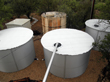 View of the four tanks and pump house at the residence.