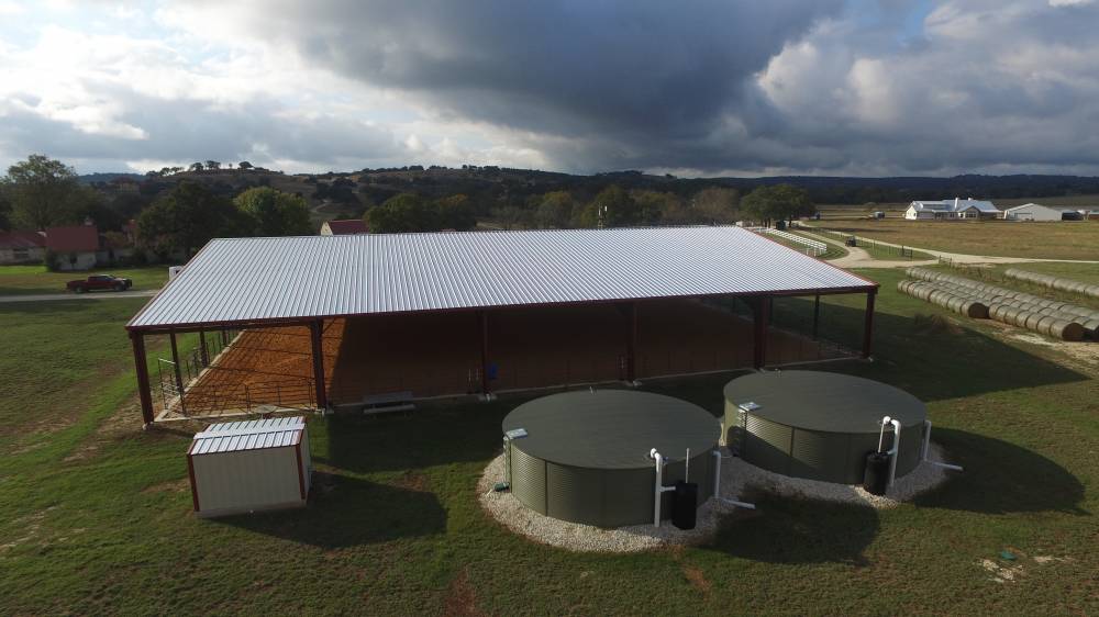 Overhead view of the riding arena and storage tanks.