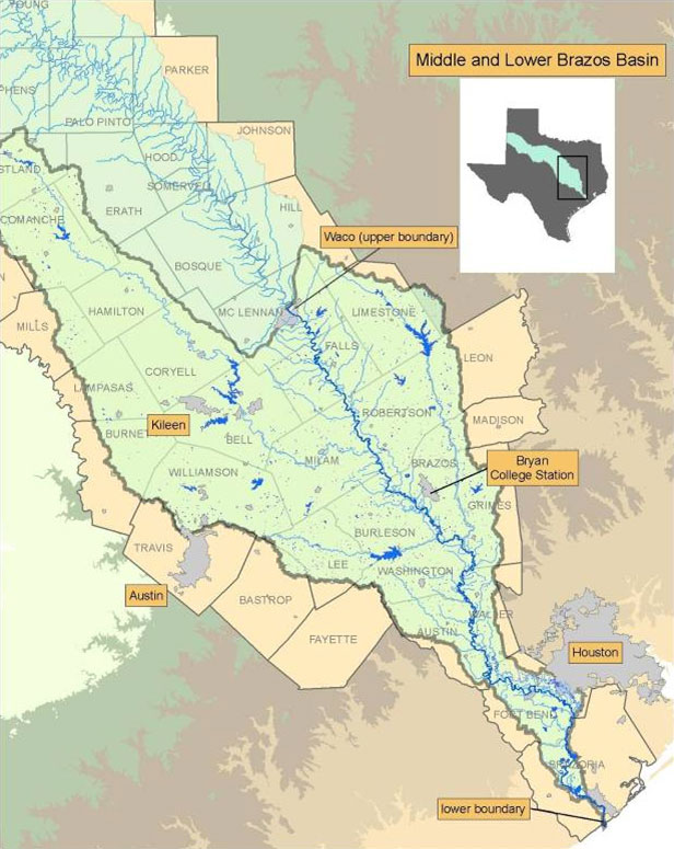 Middle and Lower Brazos River Basin Map
