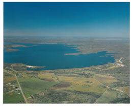 An aerial view to Choke Canyon Dam and Reservoir (Photo provided by owner)
