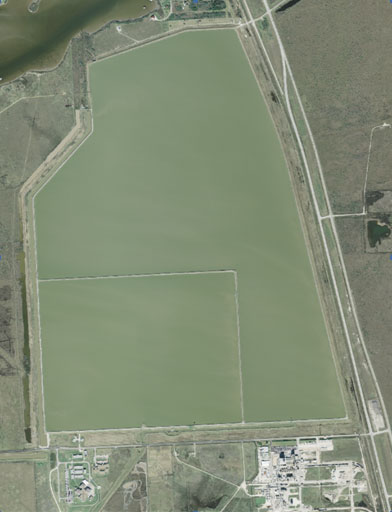 Air-photo for the Gulf Coast Water Authority Reservoir (The inner rectangle area is reservoir A which is linked by open pipe to reservoir B (the rest water area), photo provided by the owner)