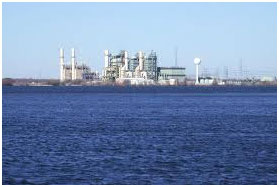 Victor Braunig Lake with the power plant beside it (Photo from edwardaquifer.net website)