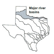 Texas map showing Red river basin outlines