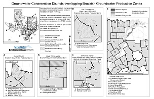 Groundwater conservation disctricts overlapping designated brackish groundwater production zones as of 5/13/2020