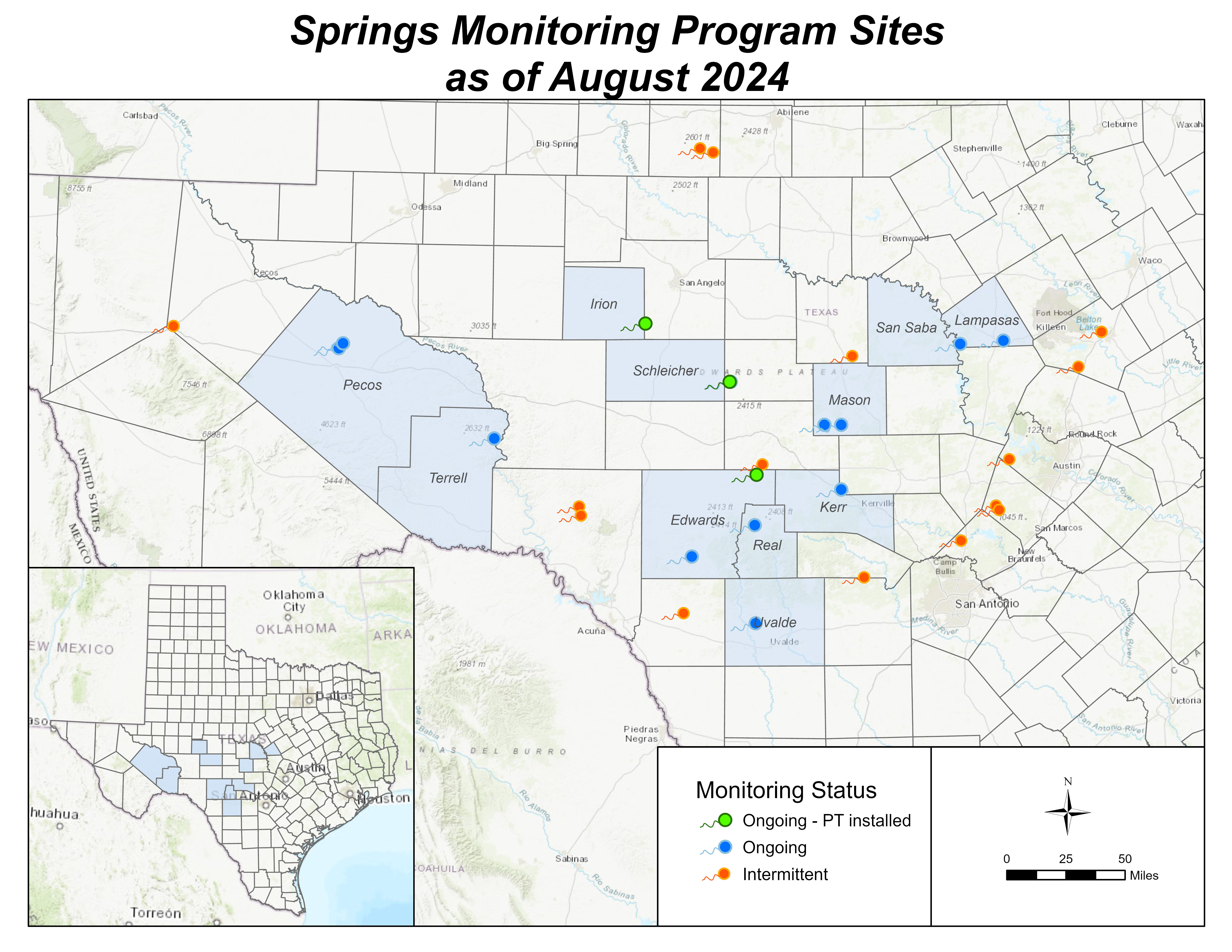 2024 Springs Monitoring Program Locations and Flow Rates. The spring locations displayed in this map are listed below.
