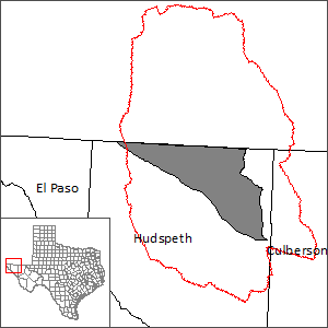This map shows the extent and location of the Bone Spring-Victorio Peak Groundwater Flow Model.