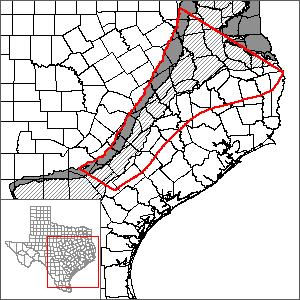 This map shows the extent and location of the central portion of the Carrizo-Wilcox Aquifer GAM.