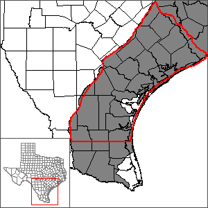 This map shows the extent and location of the central portion of the Gulf Coast Aquifer System Groundwater Availability Model.