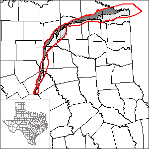 This map shows the extent and location of the southern portion of the Nacatoch Aquifer GAM.