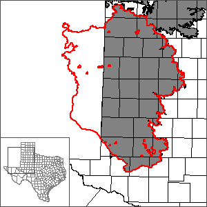 This map shows the extent and location of the southern portion of the Ogallala Aquifer Groundwater Availability Model.