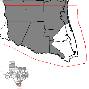 This map shows the extent and location of the Lower Rio Grande Valley Groundwater Transport Model.