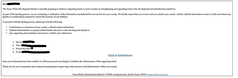 example of the phishing email