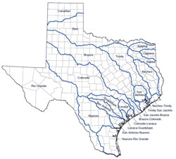 Texas map showing river basin outlines