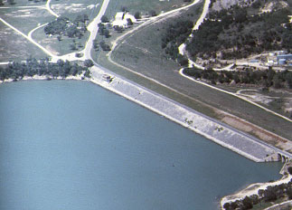 Aerial view of the Bridgeport Lake and Dam (Photo provided by Freese and Nichols, Inc.)