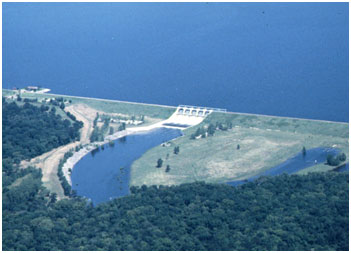 Lake Conroe and Dam with Spillway in operation (Photo by owner)