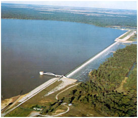 Aerial view of Lake Houston and Dam with its Spillway (Photo by owner)
