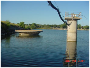 Lake Leon and its service spillway/outlet (Photo provided by Freese and Nichols, Inc.)