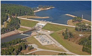 Aerial view of the Sam Rayburn Reservoir and Dam (Photo courtesy of U.S. Army Corps of Engineers)