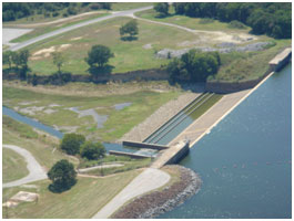 Aerial view of the Lake Tawakoni Spillway (Photo bySabine River Authority of Texas)