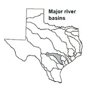 Texas map showing Guadalupe river basin outlines