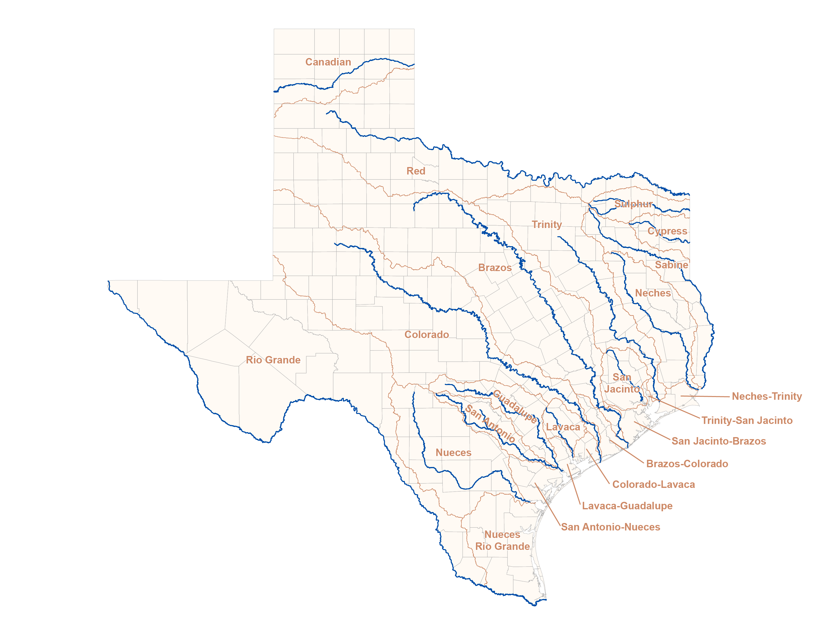 map of rivers in texas View All Texas River Basins Texas Water Development Board map of rivers in texas