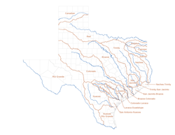 Texas map showing river basin outlines