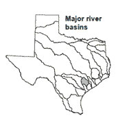 Texas map showing Lavaca river basin outlines
