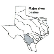 Texas map showing Nueces river basin outlines