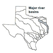 Texas map showing Sabine river basin outlines