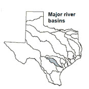 Texas map showing San Antonio river basin outlines