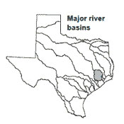 Texas map showing San Jacinto river basin outlines